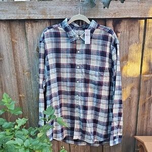 NWT American Eagle Men's Plaid Flannel - Blue, Red, and White XXL